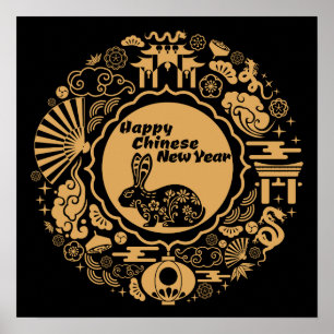 Poster Feliz Ano Novo Chinês do Coelho