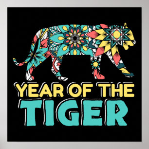 Poster Feliz Ano Novo Chinês Tigre Mandala