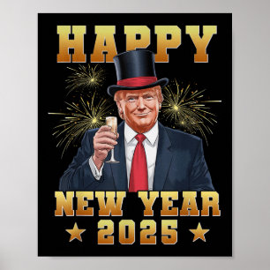 Poster Feliz ano novo Funny Trump 2025 Uni-Adultos Trump