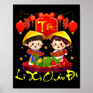Poster Feliz Ano Novo Lunar Vietnamita Feriado Tet Li Xi