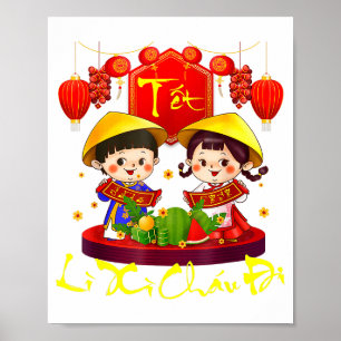 Poster Feliz Ano Novo Lunar Vietnamita Feriado Tet Li Xi