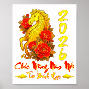 Poster Feliz Ano Novo Tet Binh Ngo Ano Vietnamita Cavalo