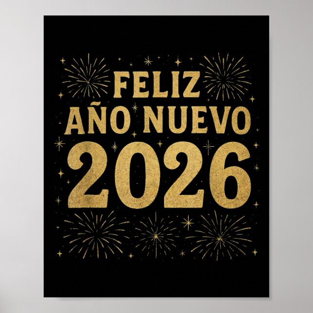 Poster Feliz Año Nuevo 2026 Spanish New Year Gold Firewor (Frente)