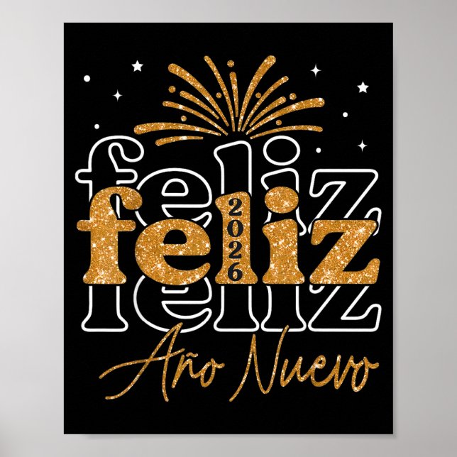 Poster Feliz Año Nuevo 2026 Spanish New Years Eve Party  (Frente)