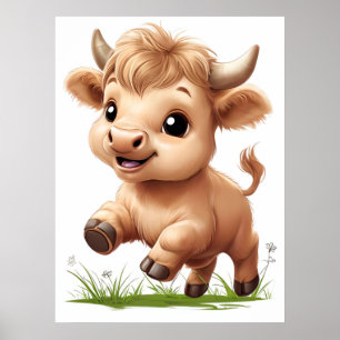 Poster Feliz Bebê Highland Cow Nursery Art
