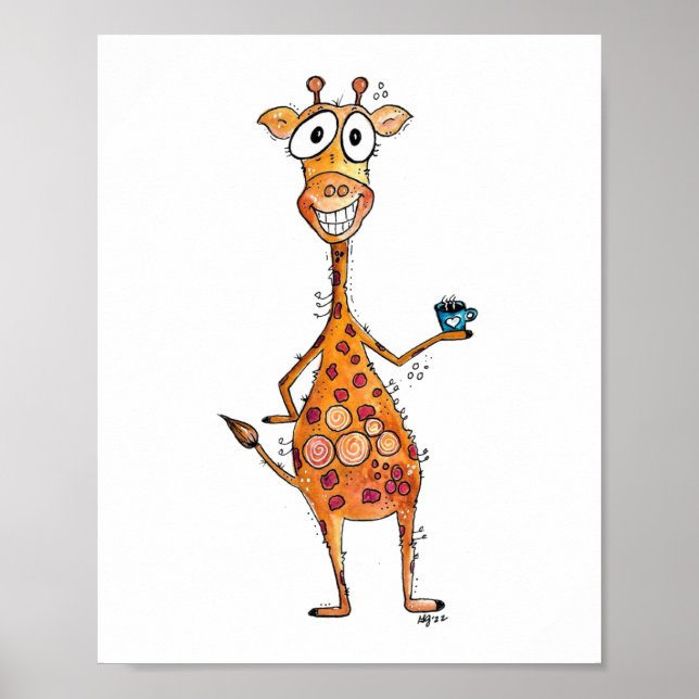 Poster Feliz Bebendo de Girafa do Whimsso Café (Frente)