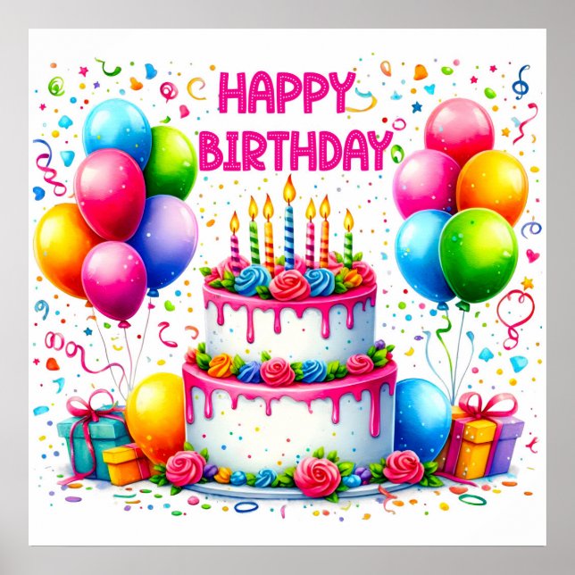 Poster Feliz Bolo de Aniversário (Frente)