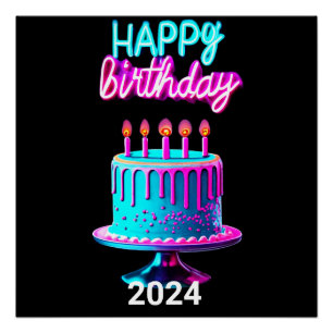 Pôster Feliz Bolo de Aniversário de 2024, Festa Personali