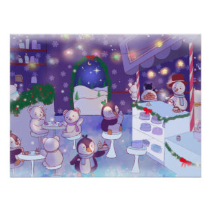 Pôster Feliz Café Snowman de Natal