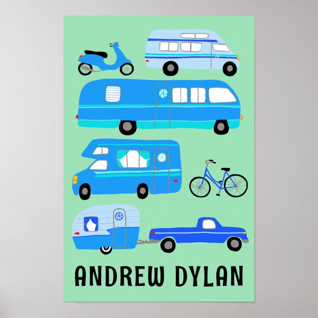Poster FELIZ CAMPER CUSTOM BABY NAME Campervan RV Vanlife (Frente)