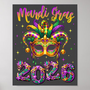 Poster Feliz Carnaval de Mardi Gras 2026 Chapéu de Bobo H