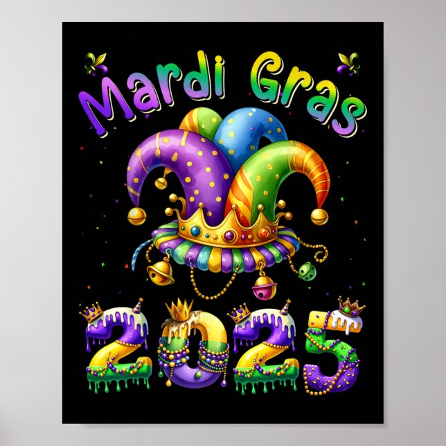 Poster Feliz Carnaval Mardi Gras Mardi Gras 2025 Jester O (Frente)