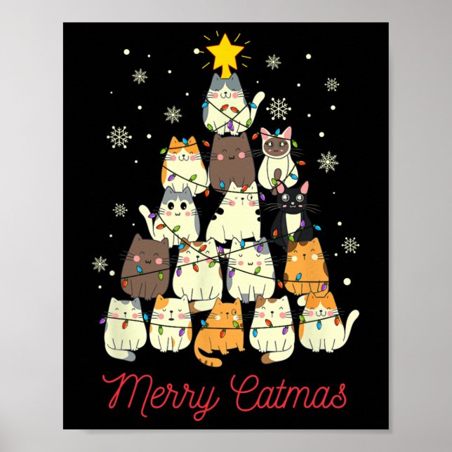 Poster Feliz Catmas Árvore de Natal do Gato (Frente)