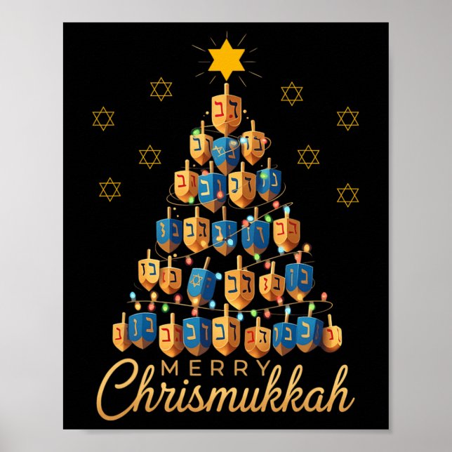 Poster Feliz Chrismukkah Happy Chanukkah Dreidel Christma (Frente)