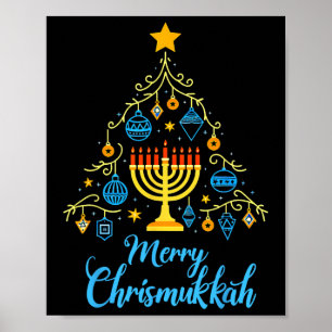 Poster Feliz Chrismukkah Menorah Árvore de Natal Chanukah