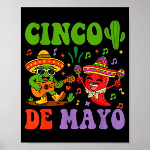 Poster Feliz cinco de maio cacto mexicano e pimenta