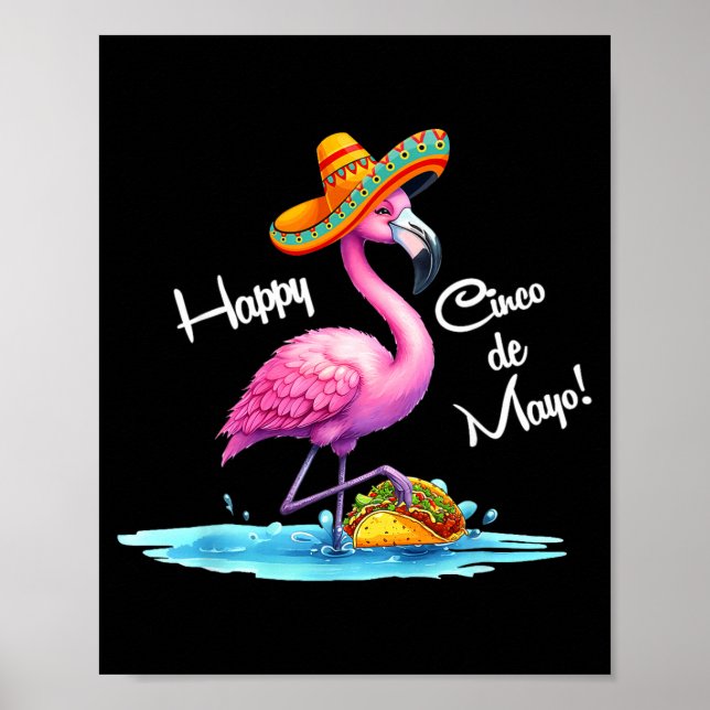Poster Feliz cinco de maio design de flamingo com taco  (Frente)
