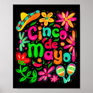 Poster Feliz cinco de maio sombrero mexicano margarita