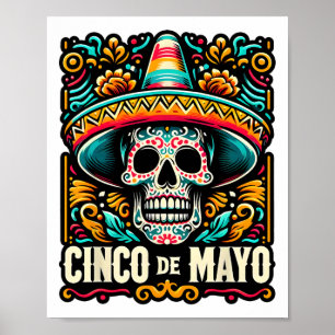 Poster Feliz Cinco De Mayo Skeleton Skull Sombrero Mexica