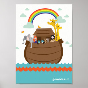 Pôster Feliz Crianças Cristãs de Bíblia História de Noé