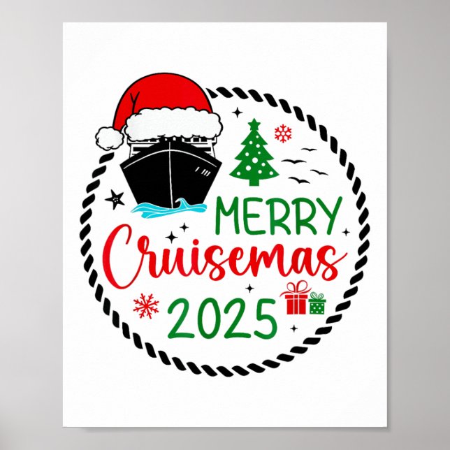 Poster Feliz Cruisemas Santa Hat Cruise Navio de Natal (Frente)