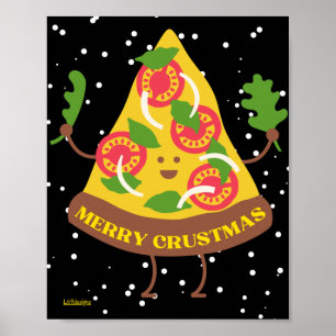 Poster FELIZ CRUSTMAS ideia engraçada de pizza de natal