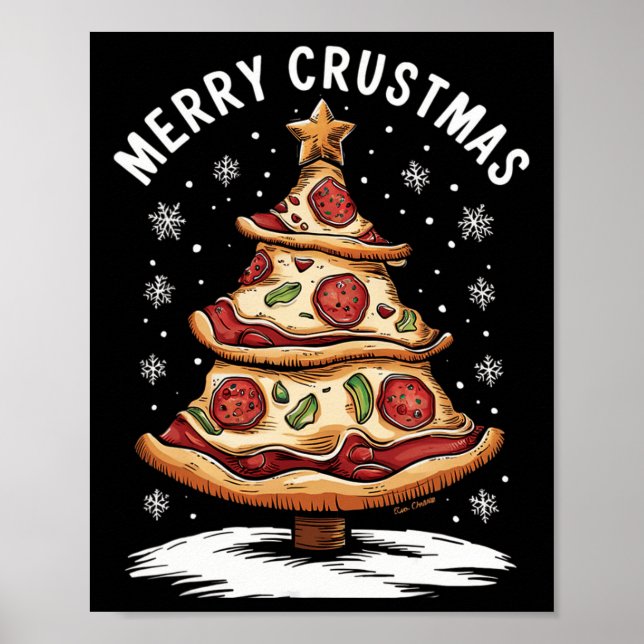 Poster Feliz Crustmas Pizza Árvore de Natal Xmas Engraçad (Frente)