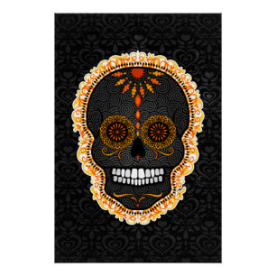 Pôster Feliz damasco preto & alaranjado de Muertos - do