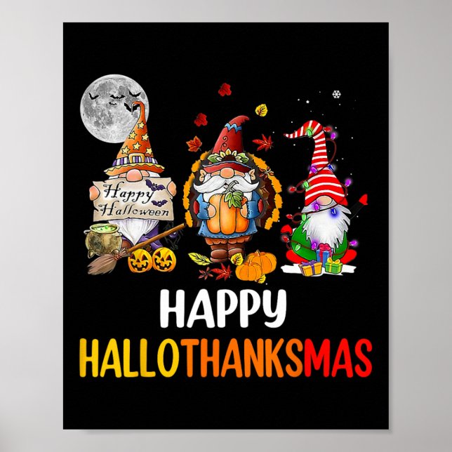 Poster Feliz de Ação de Graças dos Gnomos do Hallothanksm (Frente)