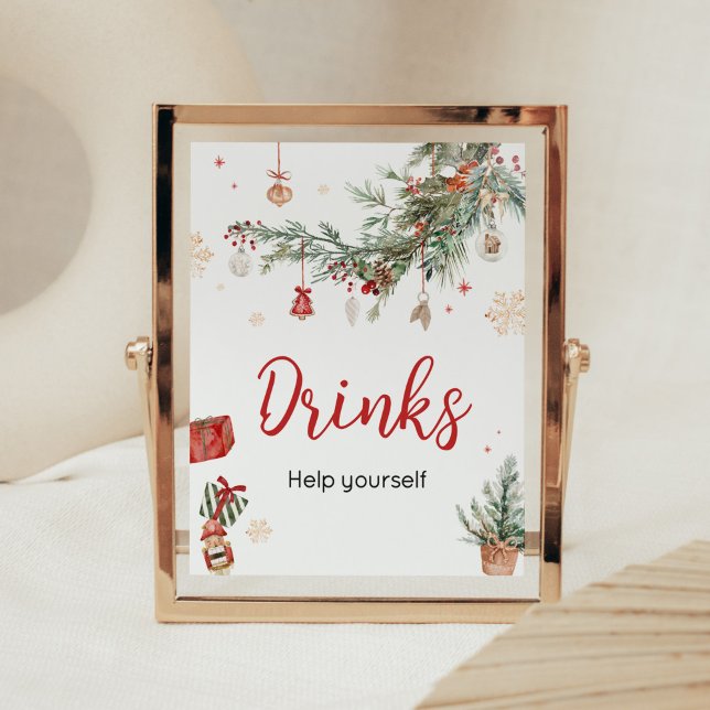 Poster Feliz de inverno Pequenas Bebidas de Chá de fralda (Merry Little Winter Christmas Baby Shower Drinks Sign)