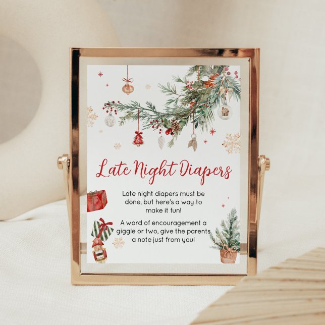 Poster Feliz de inverno Pequenas Fraldas noturnas de Nata (Merry Little Winter Christmas Baby Shower Late Night Diapers Sign)