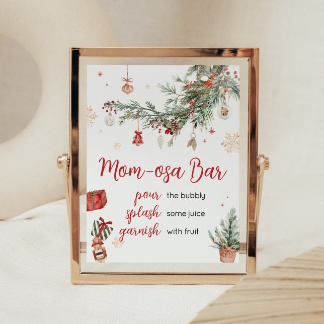 Poster Feliz de inverno Pequeno Natal Mãe Bar Osa (Merry Little Winter Christmas Baby Shower Mom Osa Bar Sign)
