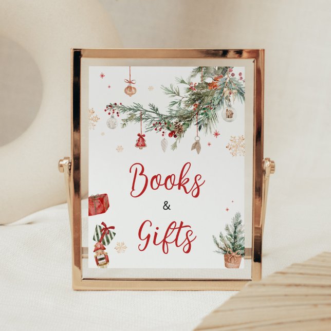 Poster Feliz de inverno Pequenos Livros de Natal e Presen (Merry Little Winter Christmas Baby Shower Books and Gifts Sign)