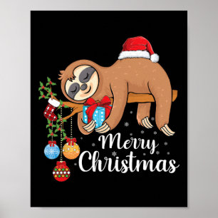 Poster Feliz de Lóthmas Fofo Xmas Sloth Santa Hat Natal
