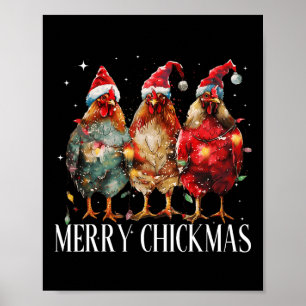 Poster Feliz de Natal de Frango de Natal Luz Santa Hat