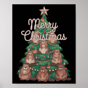 Poster Feliz de Natal do castor de árvores do castor do c