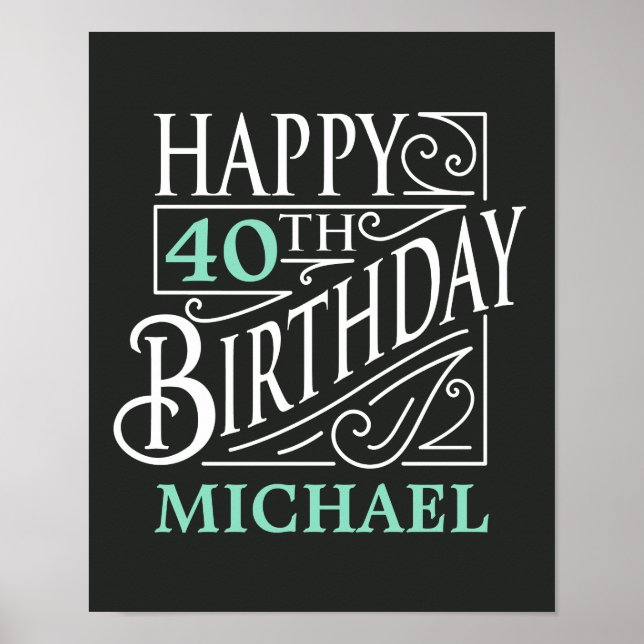 Pôster Feliz design de aniversário, estilo decorativo de  (Frente)