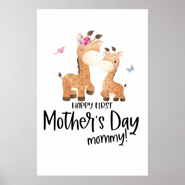 Poster Feliz Dia da Primeira Mãe 🦒 Girafa + Borboletas (Frente)