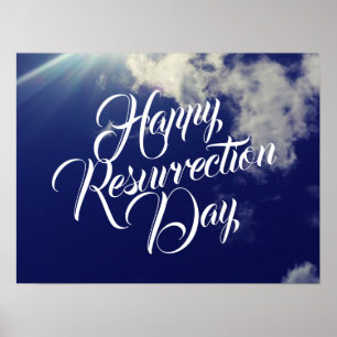 Poster Feliz Dia da Ressurreição com Nuvens
