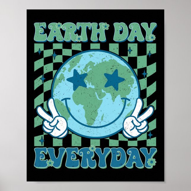 Poster Feliz Dia da Terra 2025 Retro Groovy Dia da Terra (Frente)