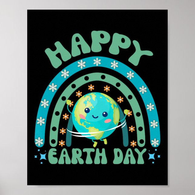 Poster Feliz Dia da Terra Arco-Íris Engraçado Decoração d (Frente)