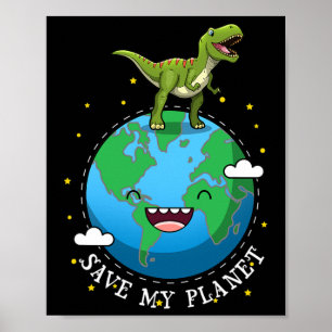 Poster Feliz Dia da Terra Dinossauro T-rex Crianças Menin