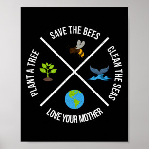 Poster Feliz Dia da Terra Plantas Árvores Limpas Águas Sa