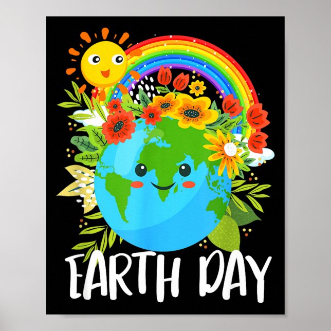 Poster Feliz Dia da Terra Terra Fofa Com Floral Dia da Te (Frente)