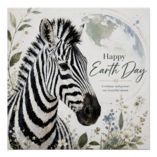 Pôster Feliz Dia da Terra Zebra Fauna
