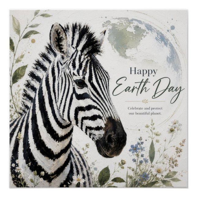 Pôster Feliz Dia da Terra Zebra Fauna (Frente)