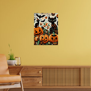 Poster Feliz Dia das Bruxas Caneca de Abóbora Gato Preto