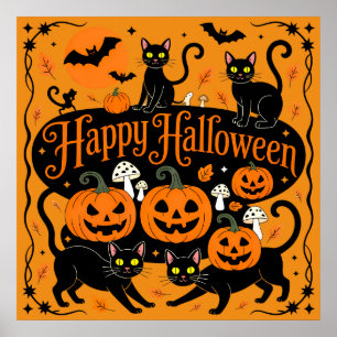 Poster Feliz Dia das Bruxas de Gatos Negros