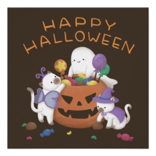 Pôster Feliz Dia das Bruxas: Gatos e Fantasmas