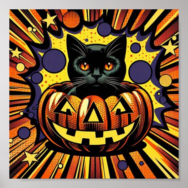 Poster Feliz Dia das Maçãs!: Gato Negro Spooky no Hallowe (Frente)